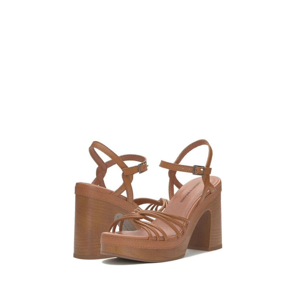 Lucky Brand Cognac Brown Retro Chic Classic Wooden Platform Sandals SZ 9.5 M - Picture 2 of 16